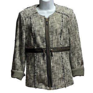 Etcetera Womens Tweed Jacket Size 4 Black & White Zipper Detail Cotton Blend Pro